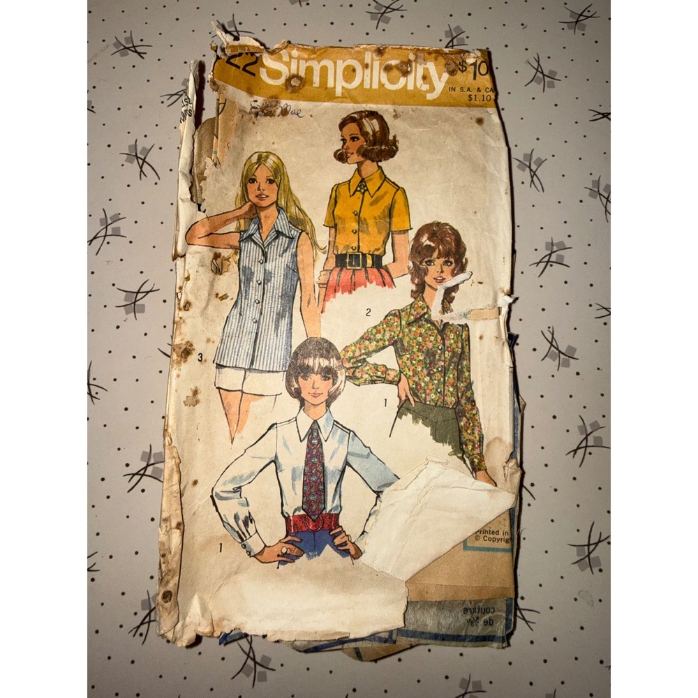 Vintage 70s Simplicity 5022 Blouse and Tie Sewing Pattern Misses Women Retro